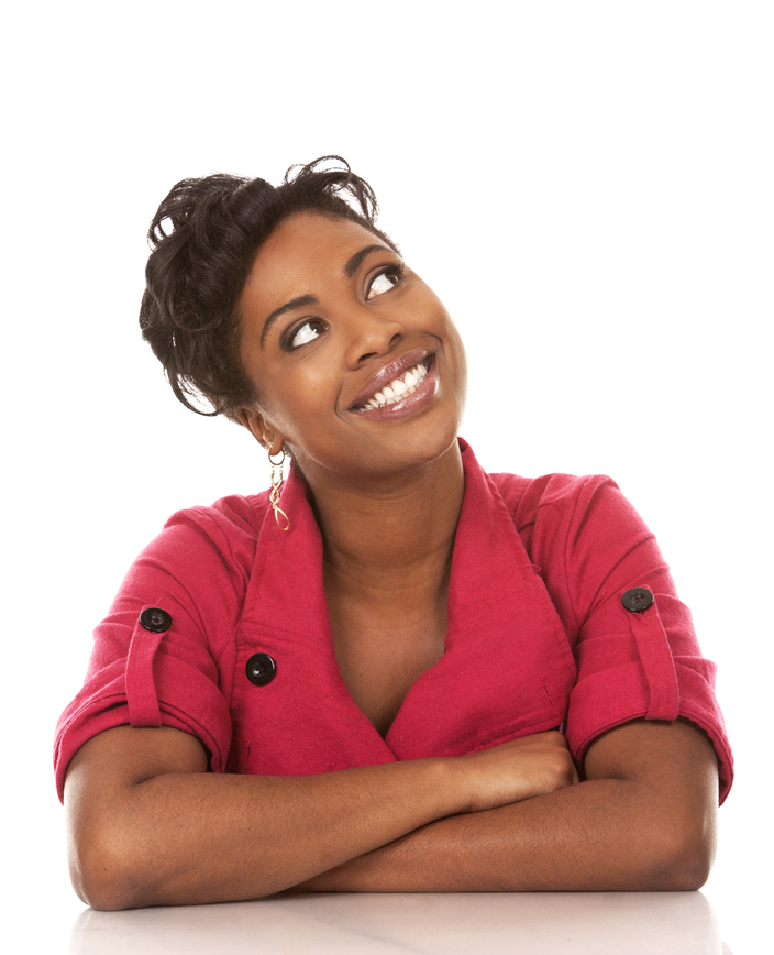 pretty black woman wearing red outfit on white background